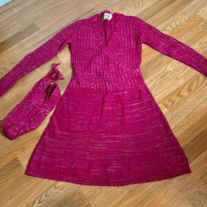 Vintage 1970’s International Boutique, long sleeve pink/white mini dress Size 11